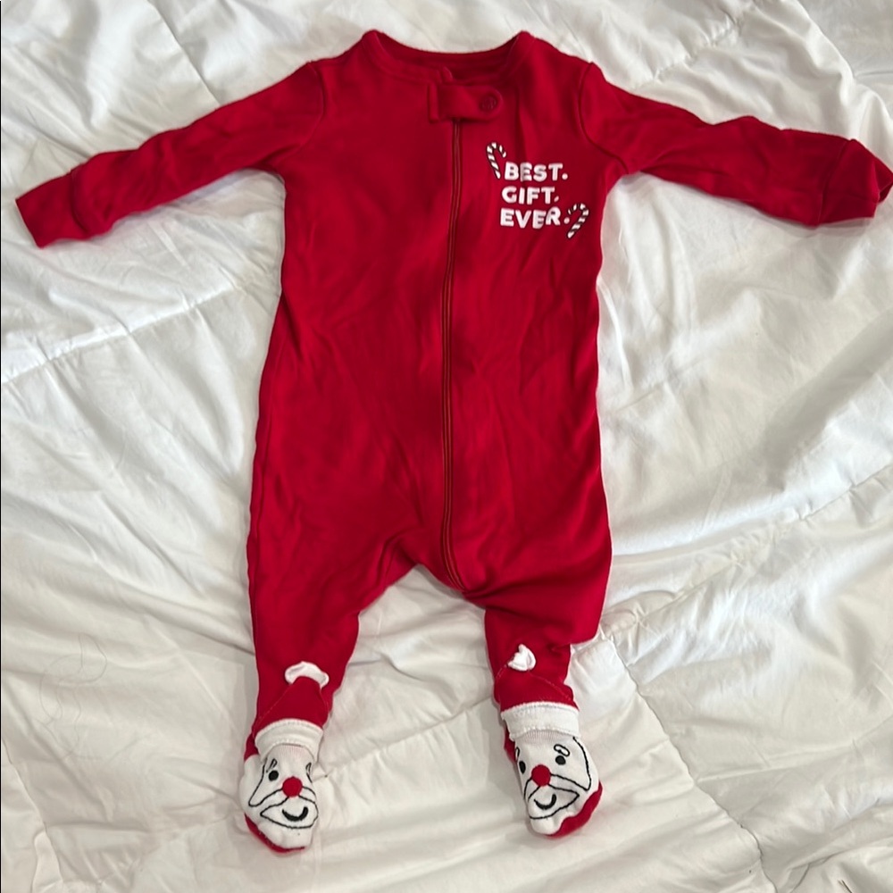 Red Baby One Piece with Cute Santa Design